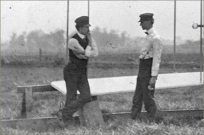 The Wright brothers with the 1904 Flyer II.