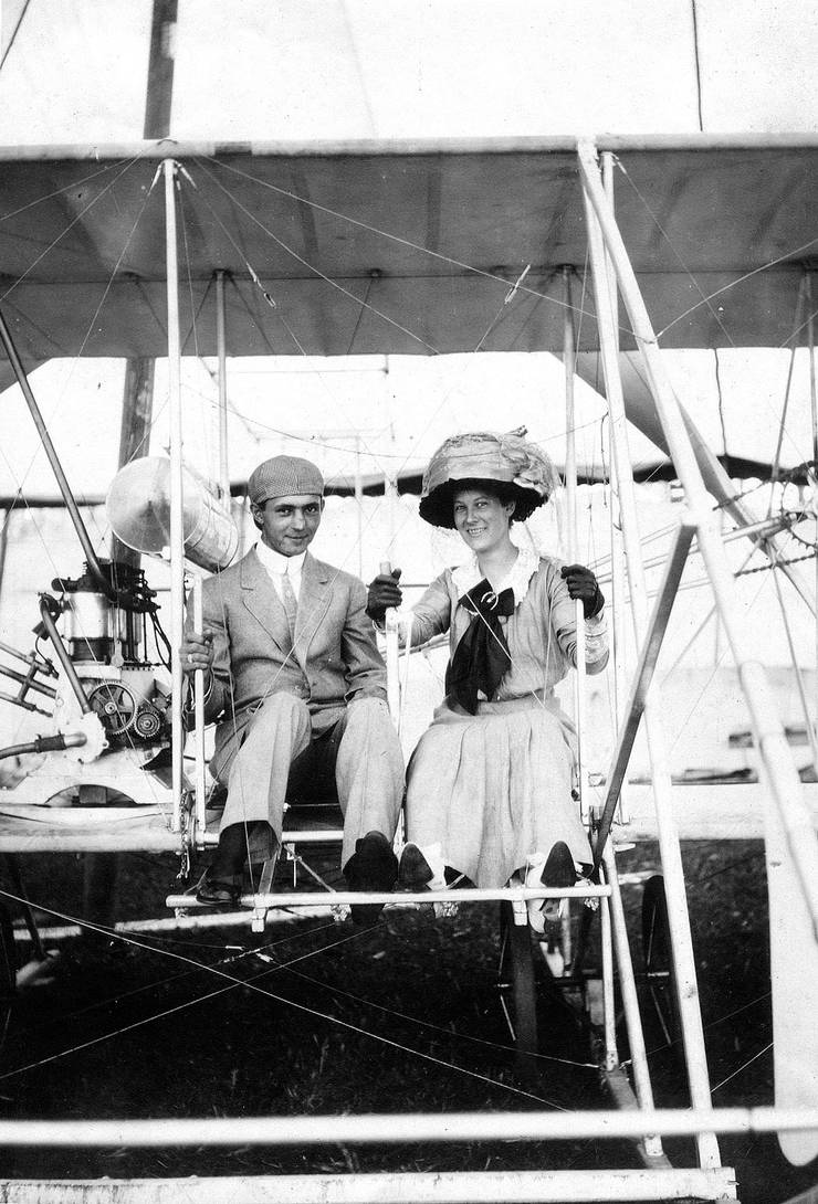 Walter Brookins and unidentified woman in an early Wright Model B.