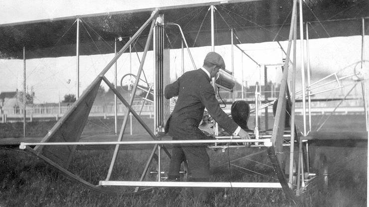 Frank Coffyn with an early Wright Model B just after engine start.