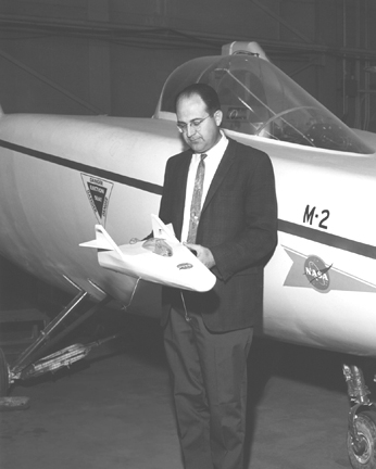 Dale Reed with model in front of M2-F1