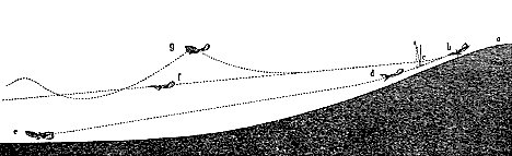 Lilienthal's flight. Shows the high and low points of his flight.
