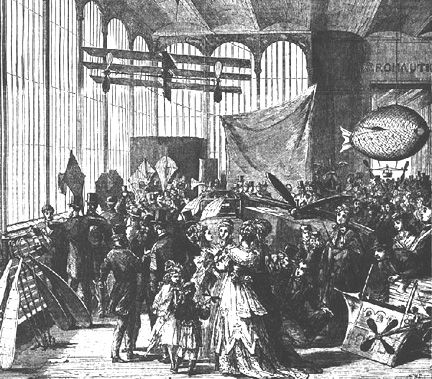 John Stringfellow exhibited a model of his triplane at the 1868 Aeronautical Exposition at the Crystal Palace in London.