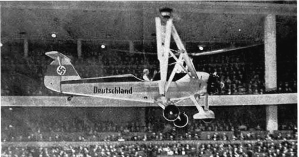 Nazi pilot Hanna Reitsch demonstrated the Fa-61 in the enclosed Deutschlandhalle sports stadium in Berlin in February 1938
