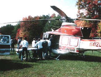 Air ambulance evacuation using a Bell helicopter