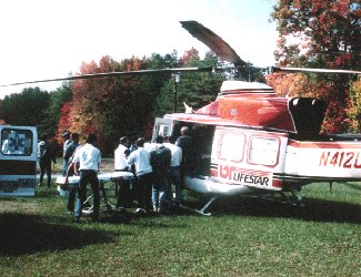 Air ambulance evacuation using a Bell helicopter