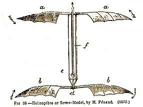Pnaud's flying screw, which the French called a Helicoptre, consisted of two superimposed screws rotating in opposite dire