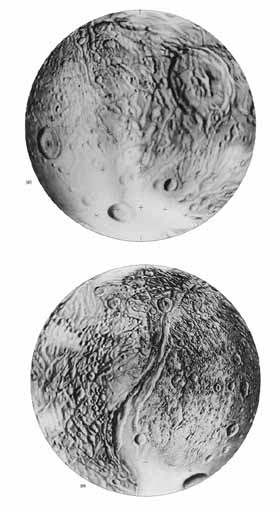 Maps of Tethys on Saturn taken by the Voyager 