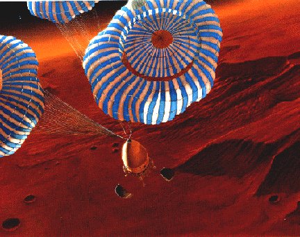 Parachutes descending to Mars