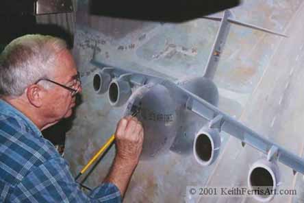 Keith Ferris working on �Global Workhouse� painting