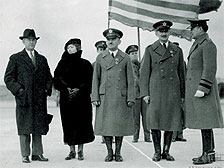 Orville Wright, Mrs. William Kepner, Major William E. Kepner, Captain Albert W. Stevens, and General Albert J. Bowley after a ceremony at Wright Field.
Image credit: Wright State University